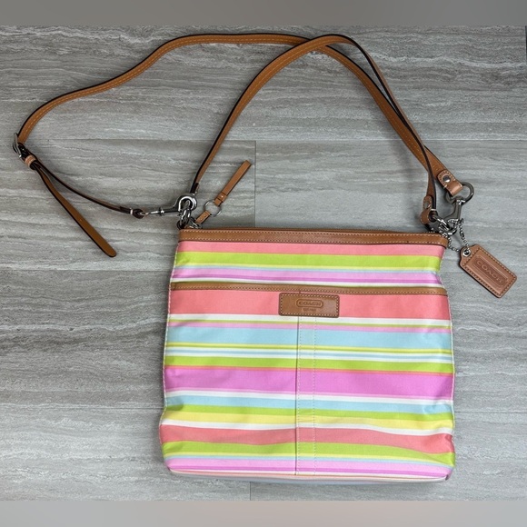 Coach #13719 Convertible Swing Pack Beach Striped Fabric Crossbody Bag - Picture 2 of 12